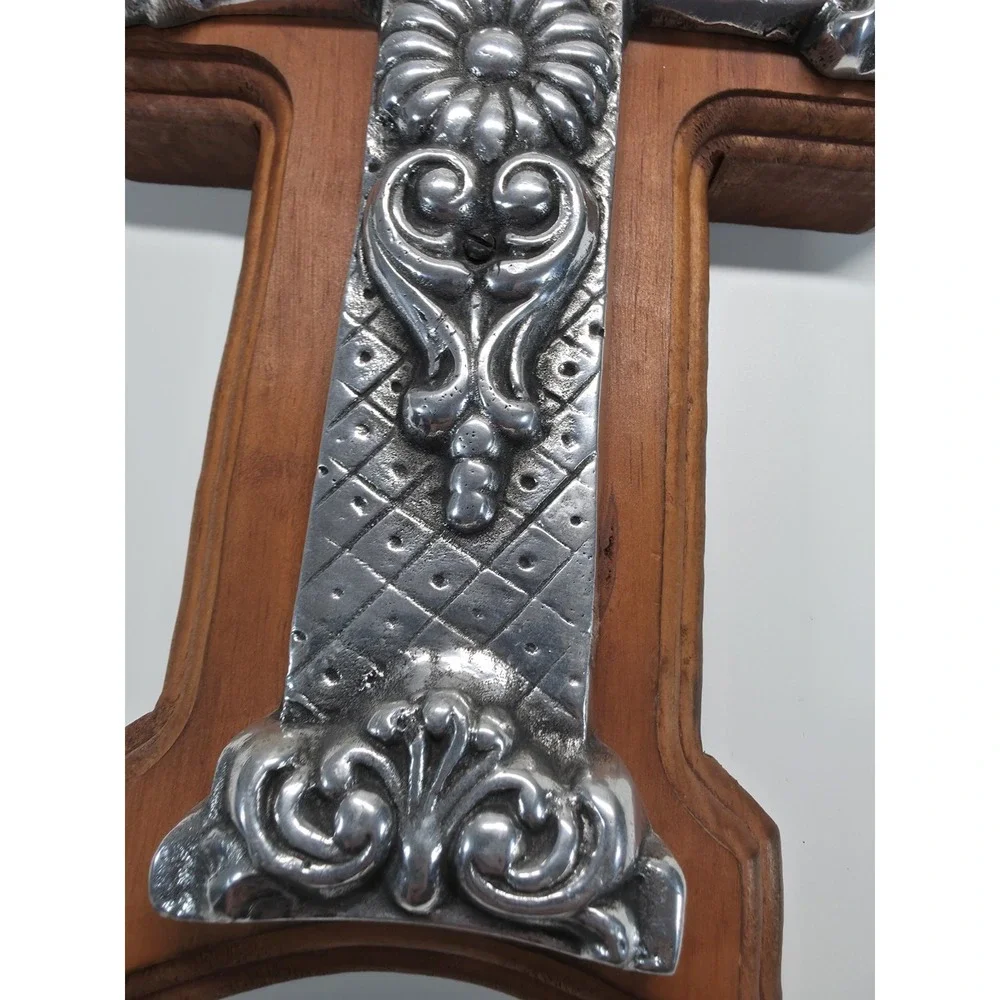 Beautiful Vintage Wood Cross With Silver Cross Overlay Wall Hanging, Stunning